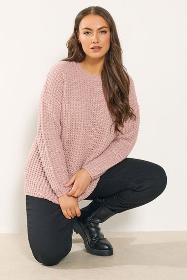 Yours Curve Light Pink Waffle Knit Jumper