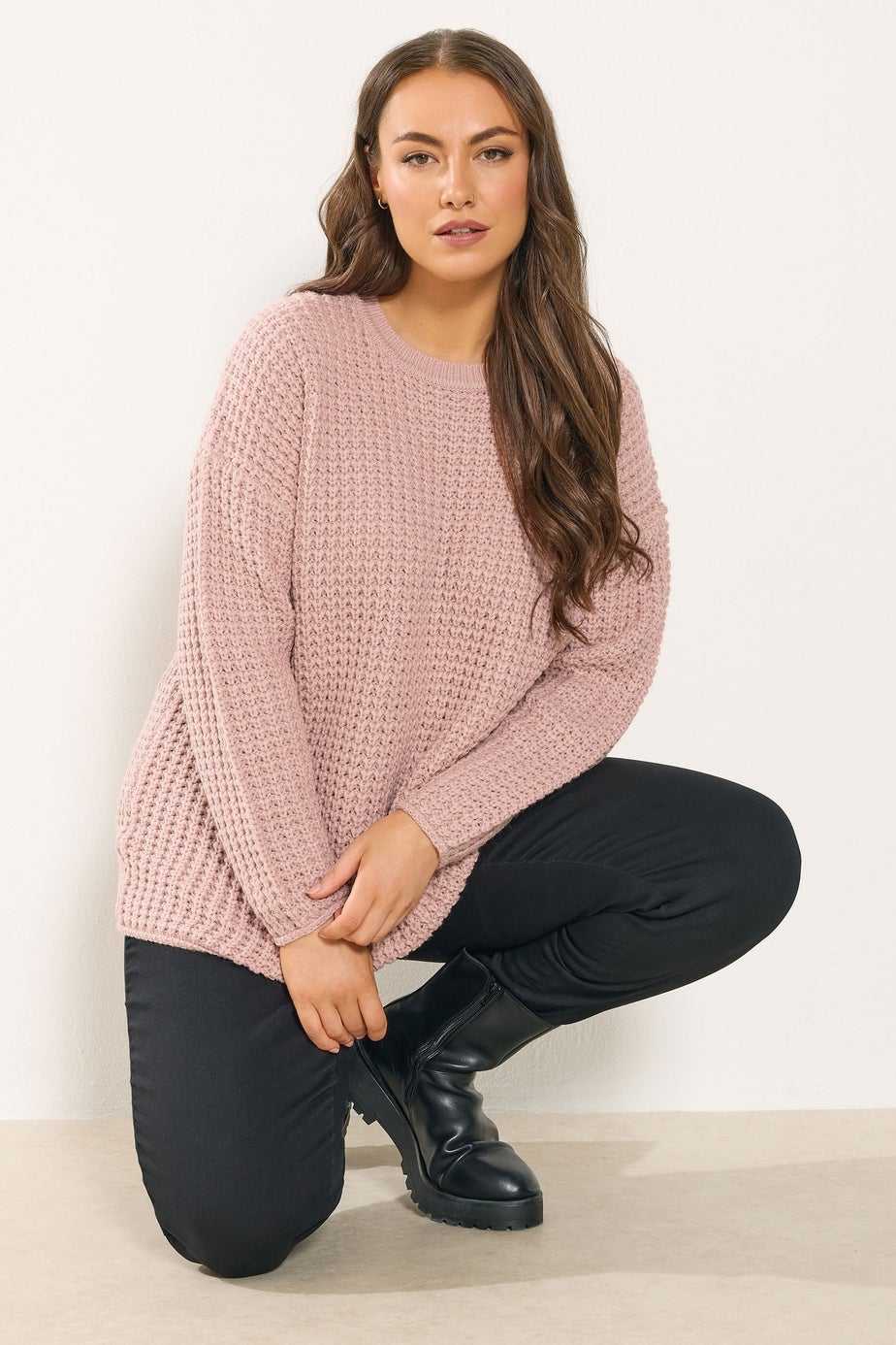 Yours Curve Light Pink Waffle Knit Jumper