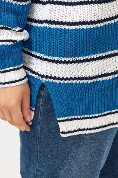 Yours Curve Blue Stripe Knitted Jumper