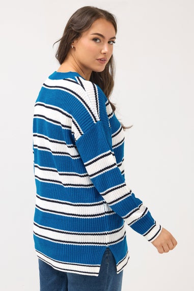 Yours Curve Blue Stripe Knitted Jumper