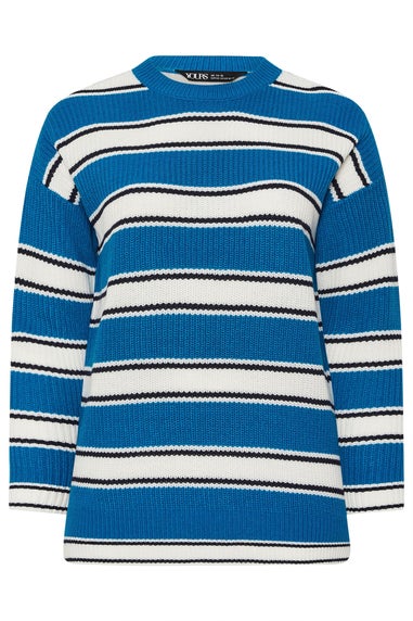 Yours Curve Blue Stripe Knitted Jumper