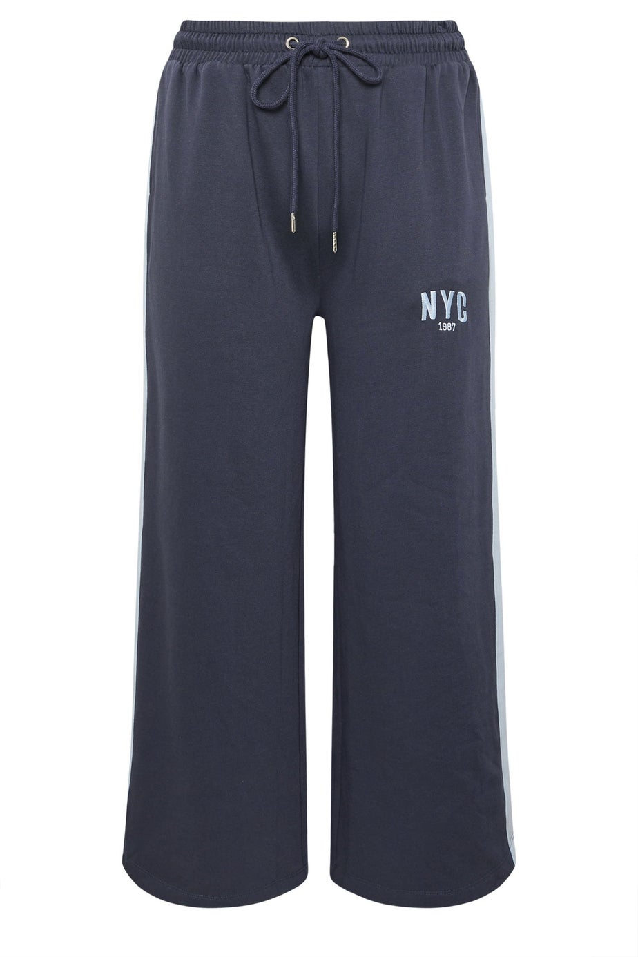 Yours Curve Navy Blue 'NYC' Side Stripe Wide Leg Joggers