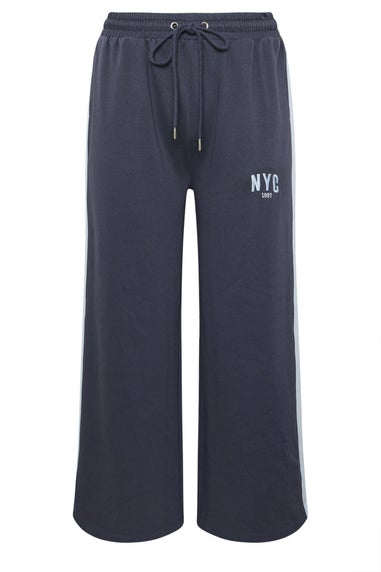 Yours Curve Navy Blue 'NYC' Side Stripe Wide Leg Joggers