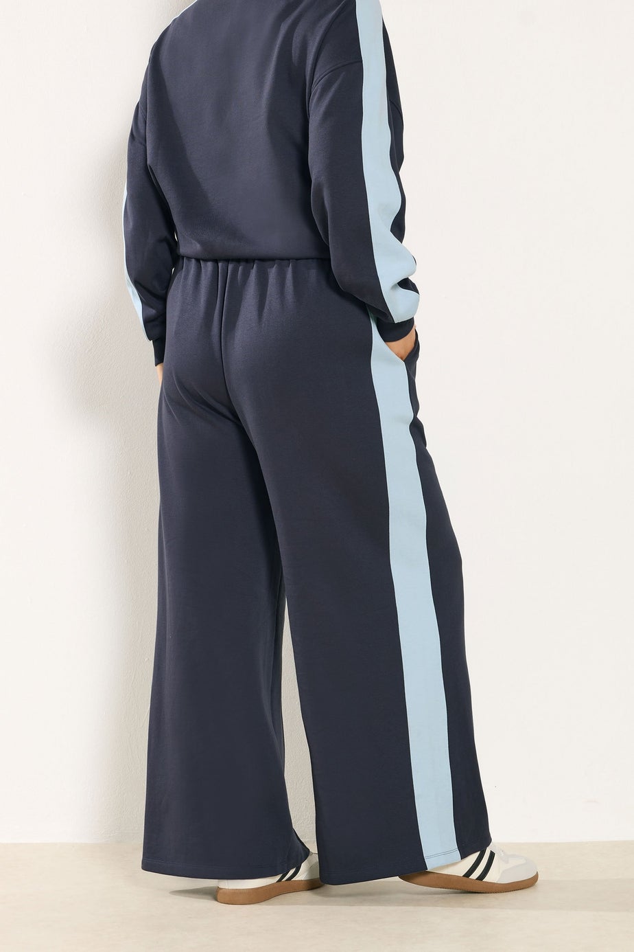 Yours Curve Navy Blue 'NYC' Side Stripe Wide Leg Joggers