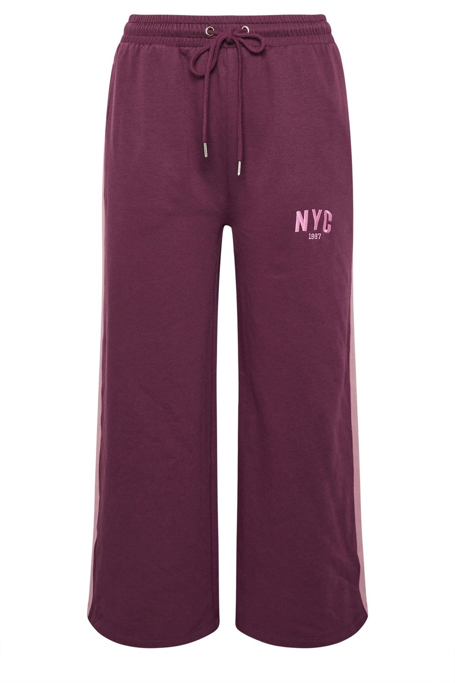 Yours Curve Burgundy Red 'NYC' Side Stripe Wide Leg Joggers