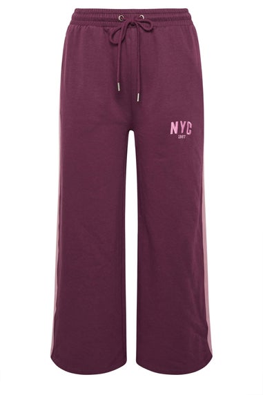 Yours Curve Burgundy Red 'NYC' Side Stripe Wide Leg Joggers