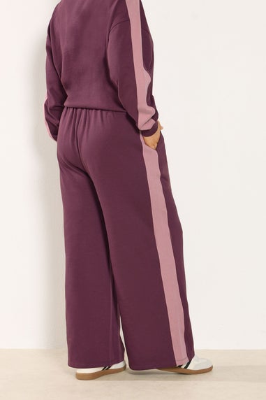 Yours Curve Burgundy Red 'NYC' Side Stripe Wide Leg Joggers