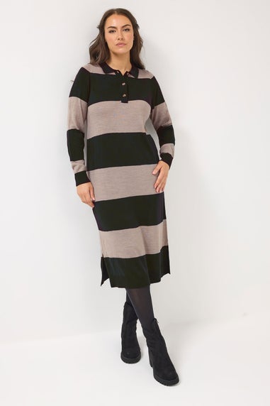Yours Curve Black Rugby Collar Knitted Jumper Dress