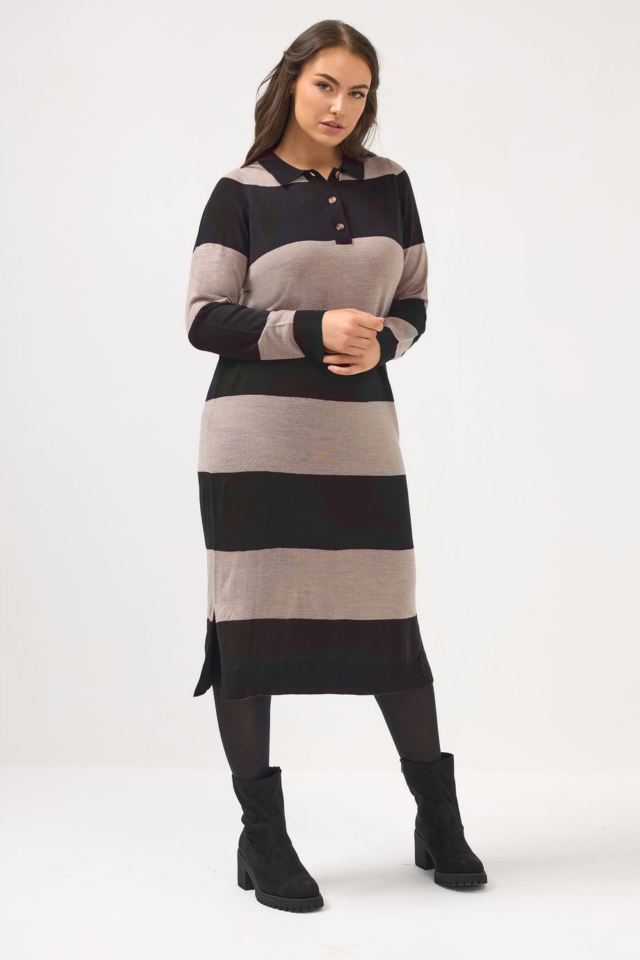 Yours Curve Black Rugby Collar Knitted Jumper Dress