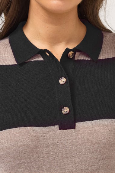 Yours Curve Black Rugby Collar Knitted Jumper Dress