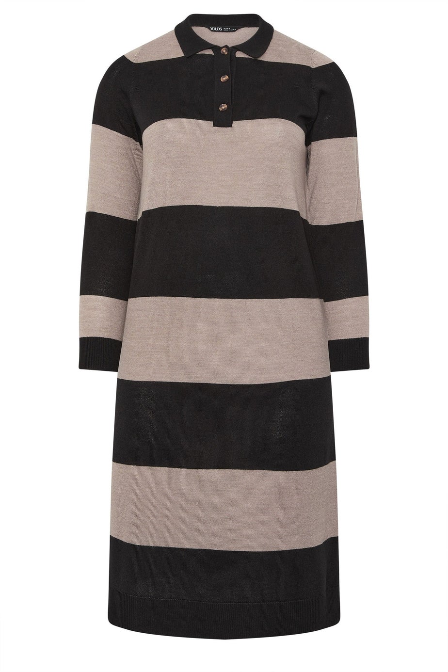 Yours Curve Black Rugby Collar Knitted Jumper Dress
