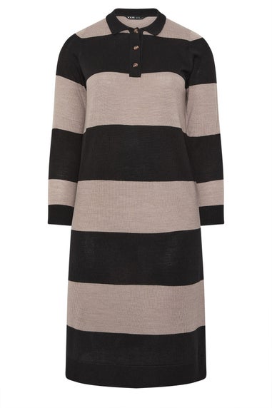 Yours Curve Black Rugby Collar Knitted Jumper Dress