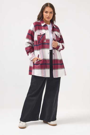 Yours Curve Red & White Check Shacket