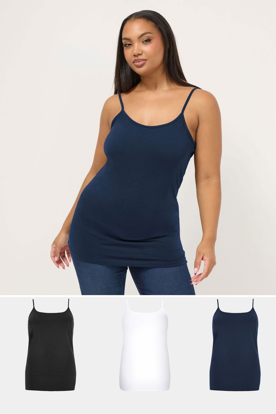 Yours 3 Pack Curve Black & Navy Blue Cami Tops