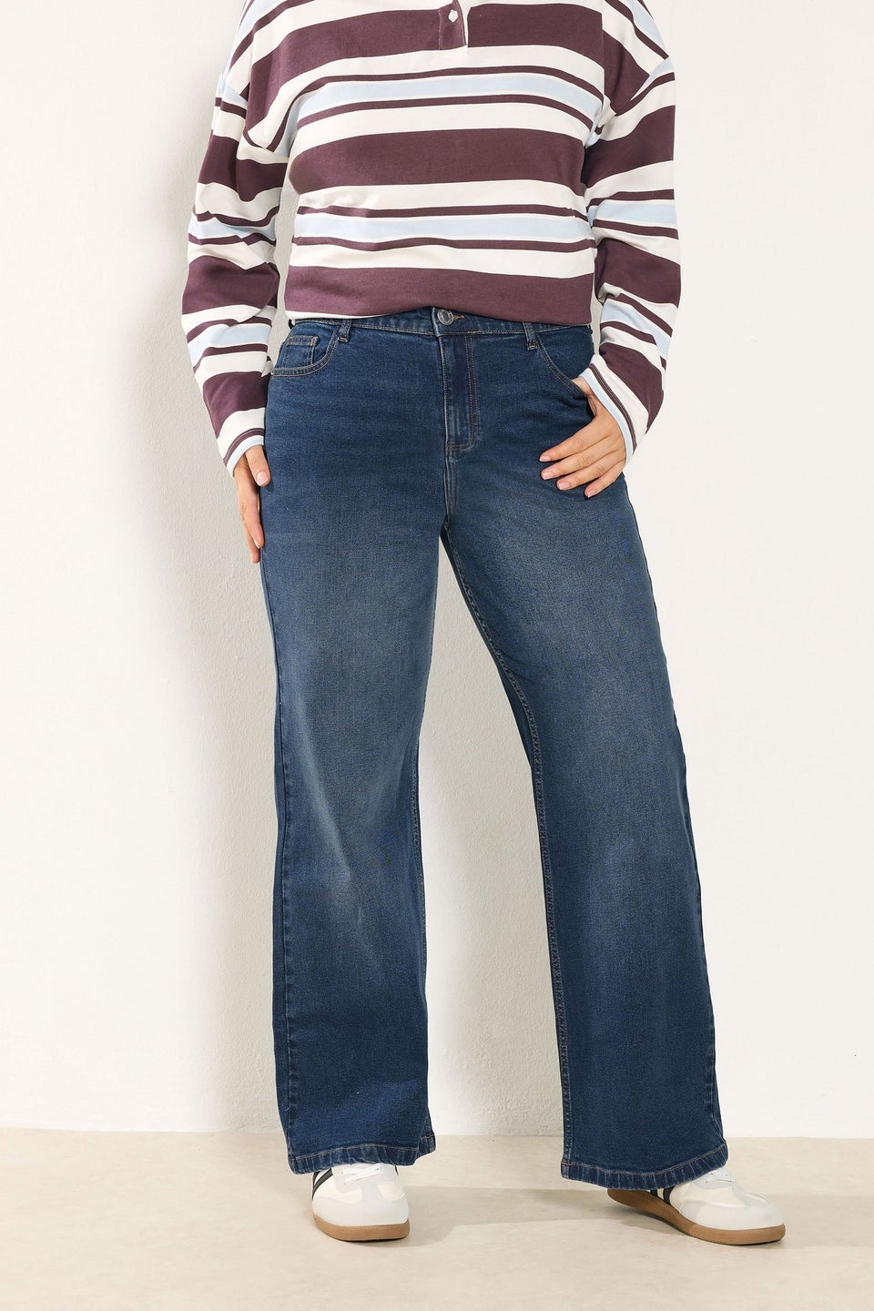 Yours Curve Indigo Blue Faded Wide Leg Jeans
