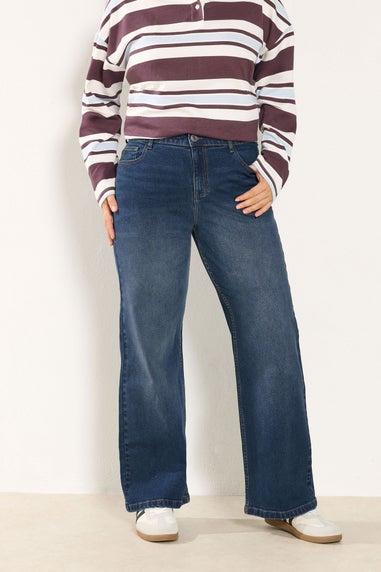 Yours Curve Indigo Blue Faded Wide Leg Jeans