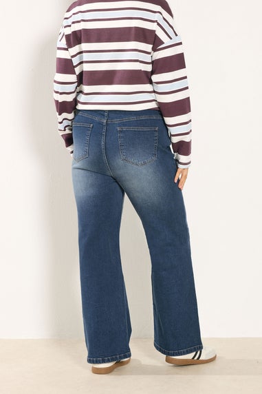Yours Curve Indigo Blue Faded Wide Leg Jeans