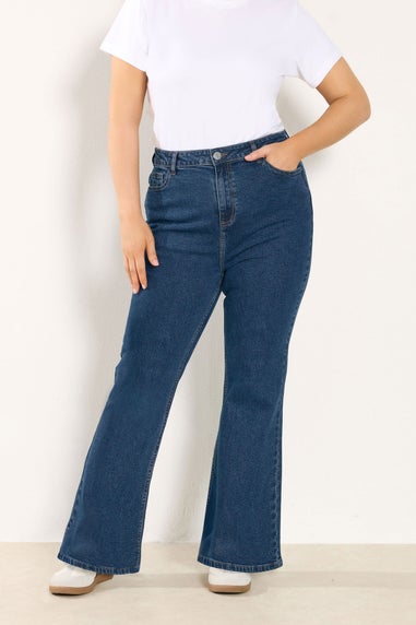 Yours Curve Mid Blue Wash Flare Stretch Jeans