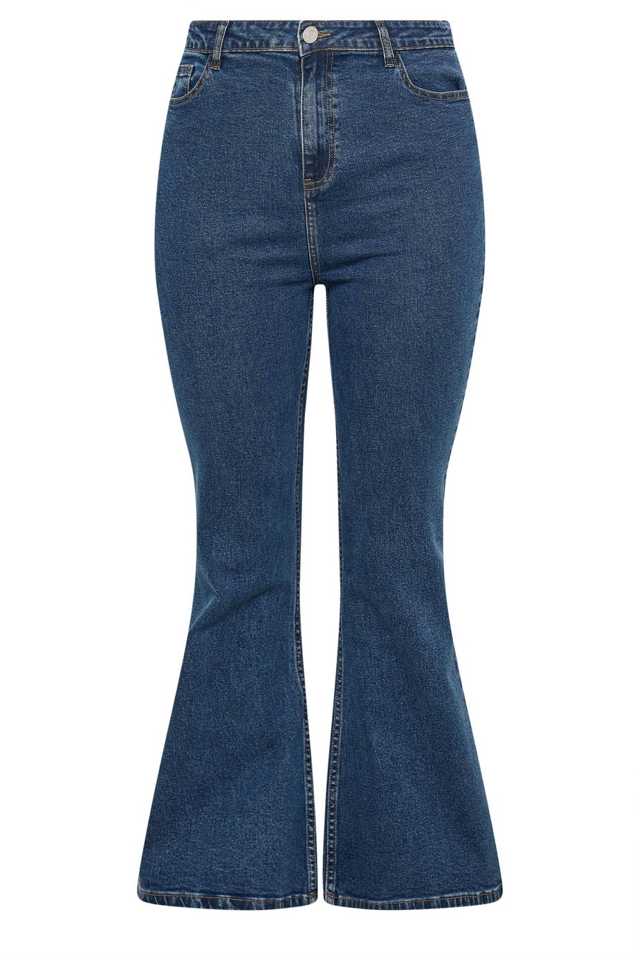 Yours Curve Mid Blue Wash Flare Stretch Jeans