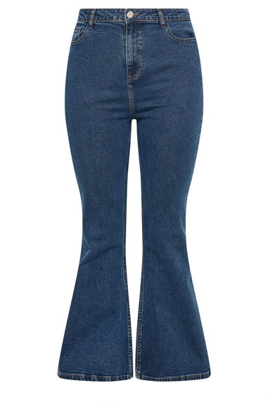 Yours Curve Mid Blue Wash Flare Stretch Jeans