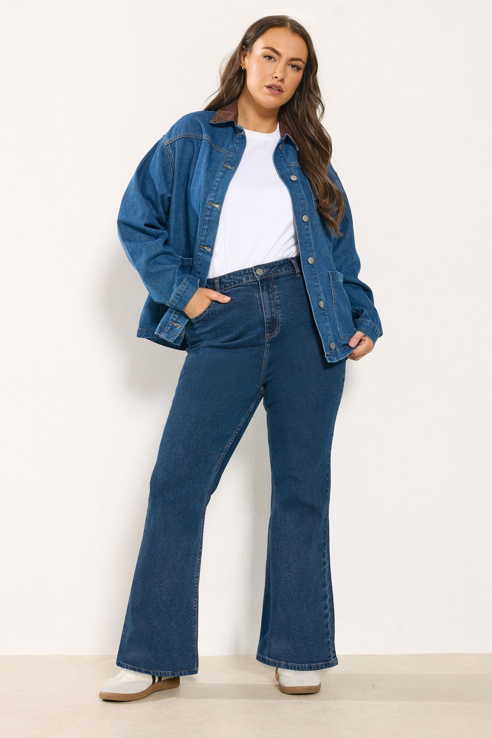 Yours Curve Mid Blue Wash Flare Stretch Jeans