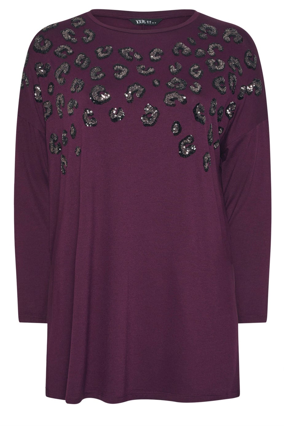 Yours Curve Purple Leopard Sequin Long Sleeve Top