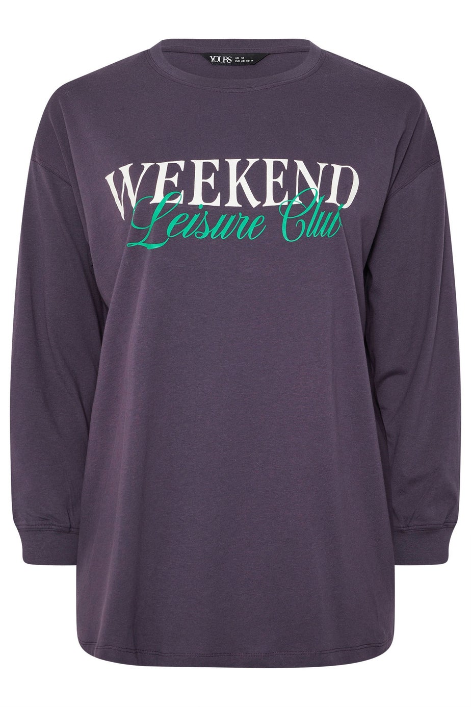 Yours Curve Purple 'Weekend Leisure Club' Long Sleeve T-Shirt
