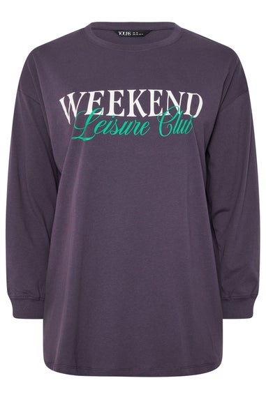 Yours Curve Purple 'Weekend Leisure Club' Long Sleeve T-Shirt