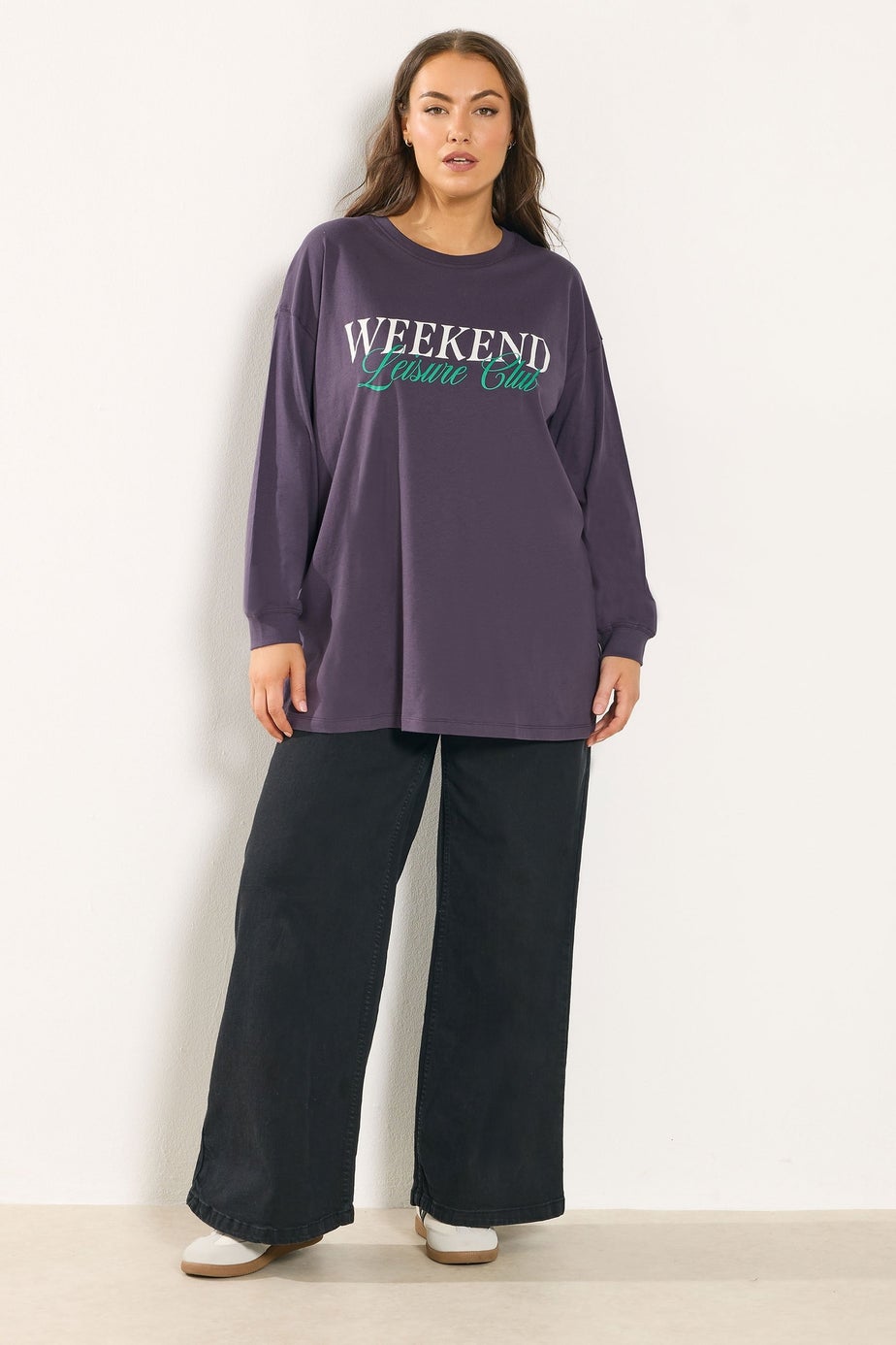Yours Curve Purple 'Weekend Leisure Club' Long Sleeve T-Shirt