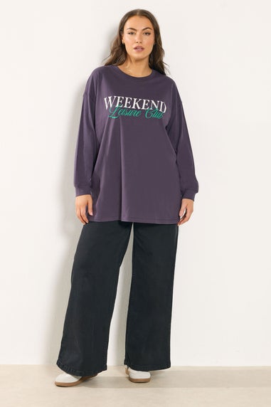 Yours Curve Purple 'Weekend Leisure Club' Long Sleeve T-Shirt