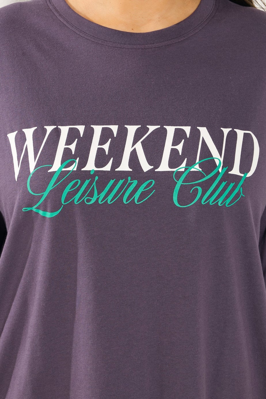 Yours Curve Purple 'Weekend Leisure Club' Long Sleeve T-Shirt