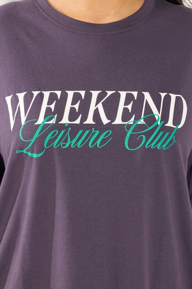 Yours Curve Purple 'Weekend Leisure Club' Long Sleeve T-Shirt