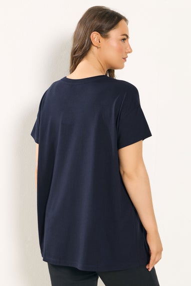 Yours Curve Navy Blue Studded Heart T-Shirt