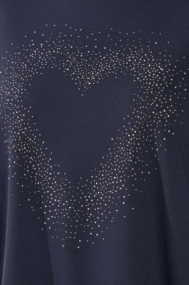 Yours Curve Navy Blue Studded Heart T-Shirt