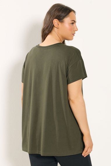 Yours Curve Khaki Green Studded Heart T-Shirt