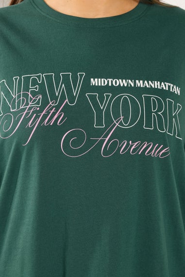 Yours Curve Green 'New York Fifth Avenue' Long Sleeve T-Shirt