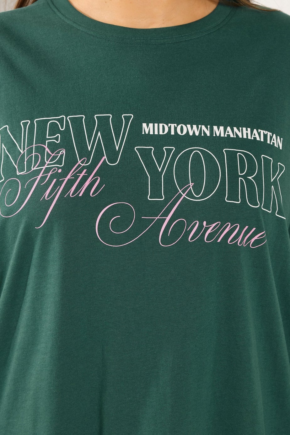 Yours Curve Green 'New York Fifth Avenue' Long Sleeve T-Shirt