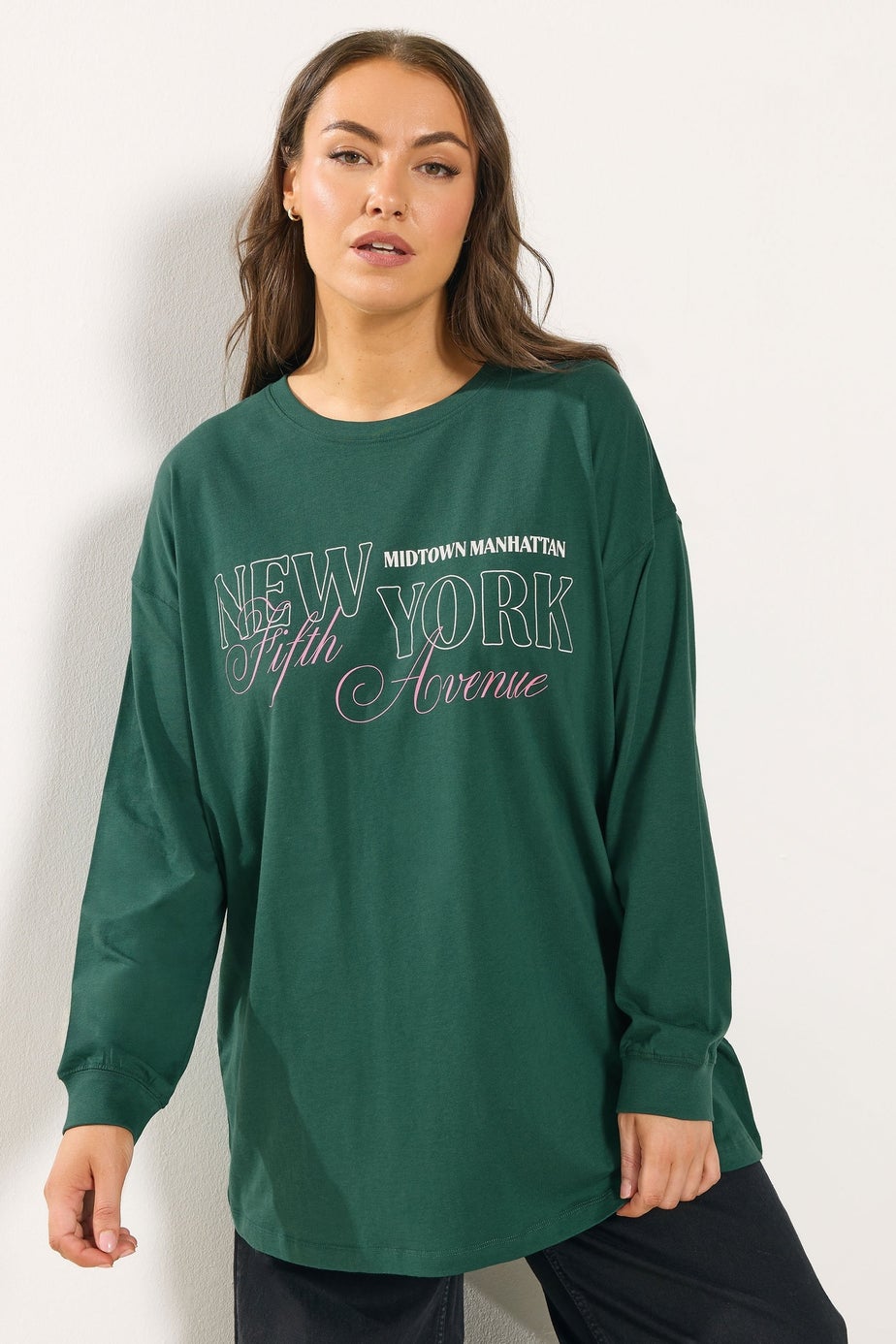 Yours Curve Green 'New York Fifth Avenue' Long Sleeve T-Shirt