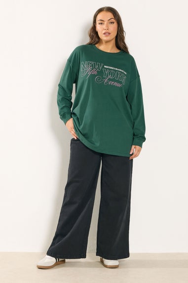 Yours Curve Green 'New York Fifth Avenue' Long Sleeve T-Shirt