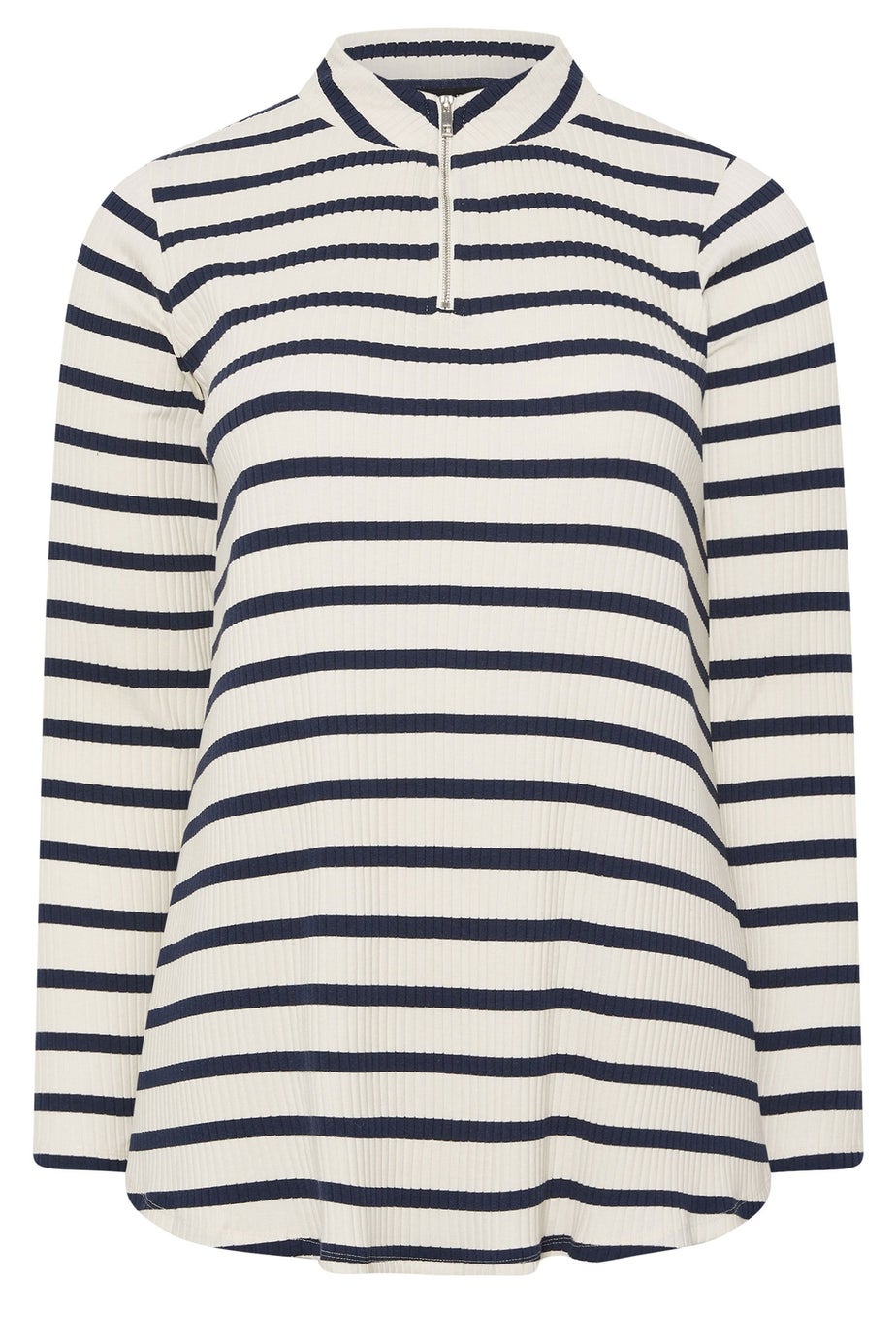 Yours Curve Ivory White Stripe Zip Neck Top