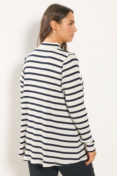 Yours Curve Ivory White Stripe Zip Neck Top