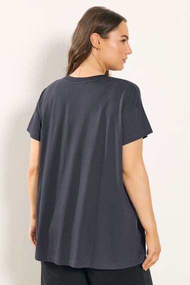 Yours Curve Grey 'Cherries' Slogan T-Shirt