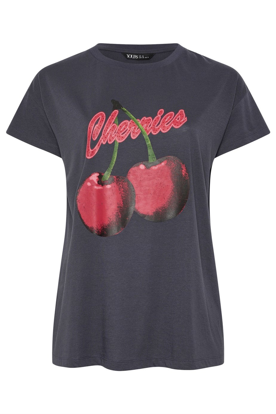 Yours Curve Grey 'Cherries' Slogan T-Shirt