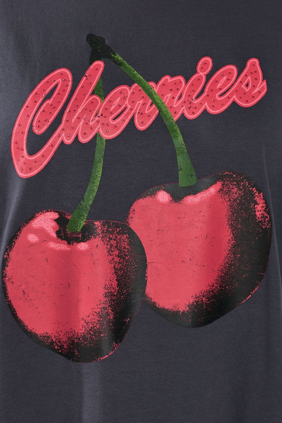 Yours Curve Grey 'Cherries' Slogan T-Shirt