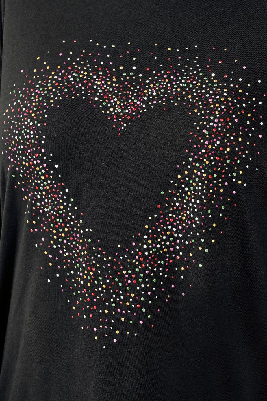 Yours Curve Black Studded Heart Long Sleeve T-Shirt