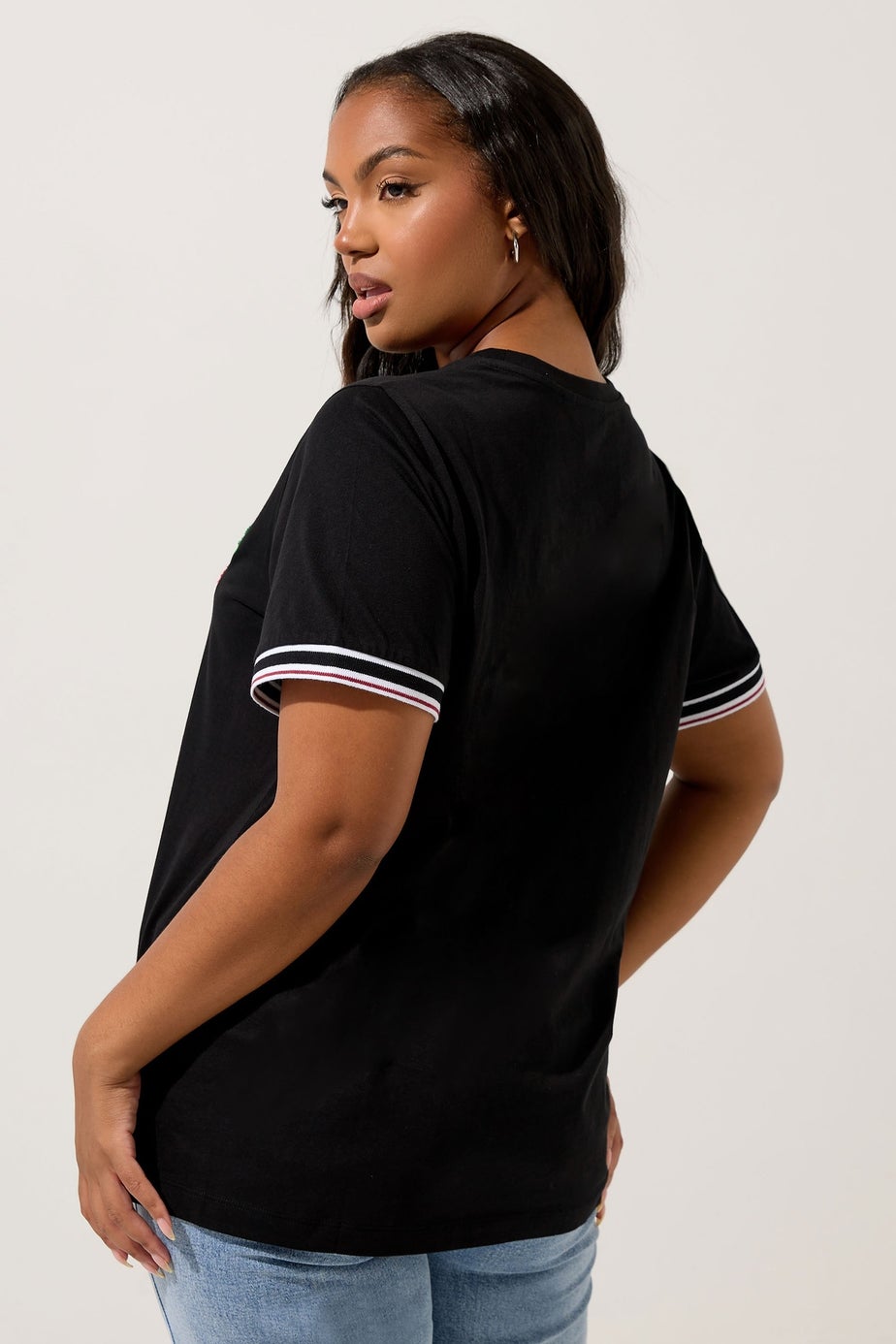 Yours Curve Black Cherry Varsity Trim T-Shirt