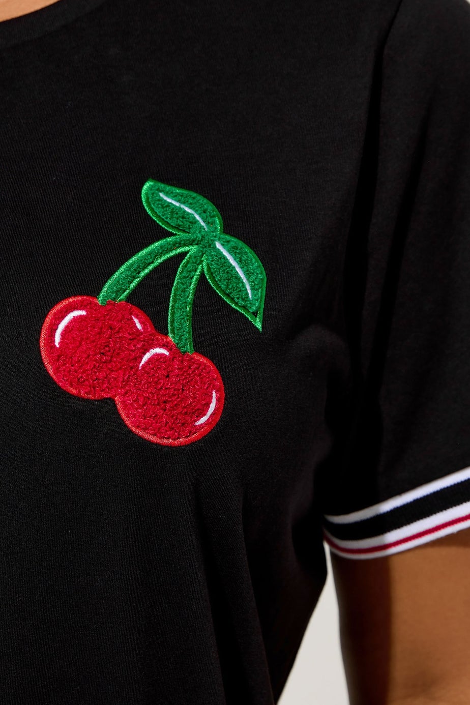 Yours Curve Black Cherry Varsity Trim T-Shirt