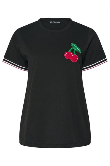 Yours Curve Black Cherry Varsity Trim T-Shirt