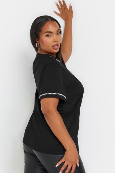 Yours Curve Black Pearl Trim T-Shirt
