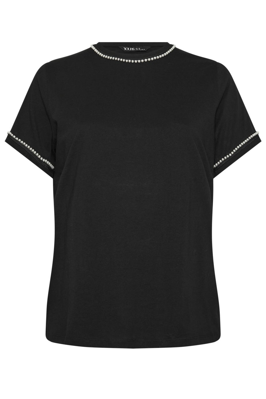Yours Curve Black Pearl Trim T-Shirt